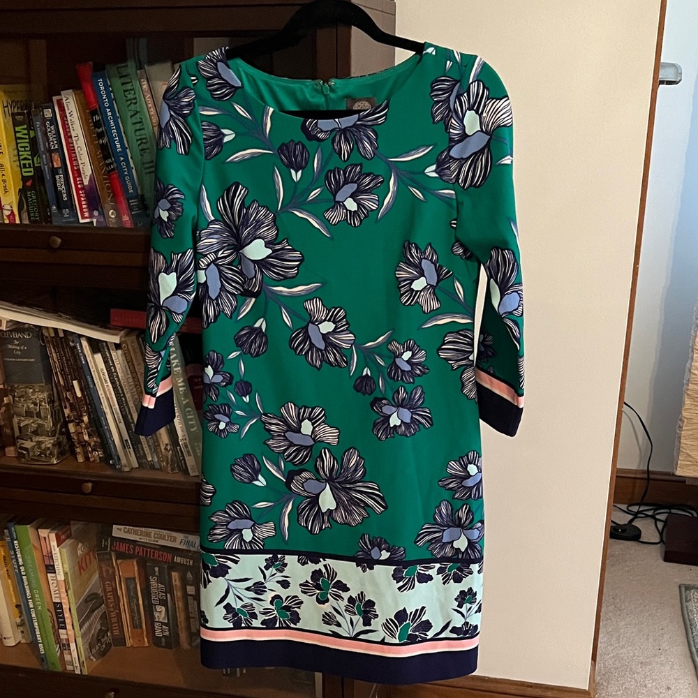 Vince Camuto Green and Blue Floral Long Sleeve Dress